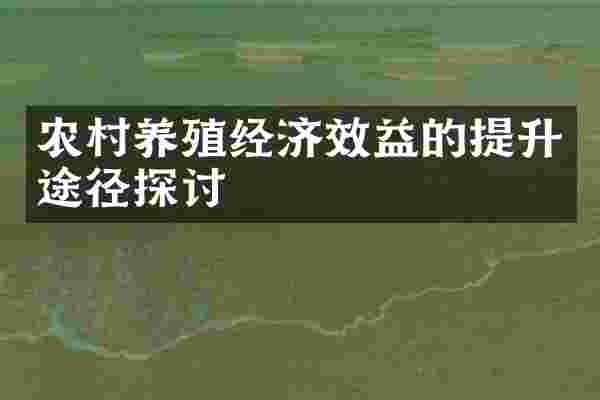 农村养殖经济效益的提升途径探讨