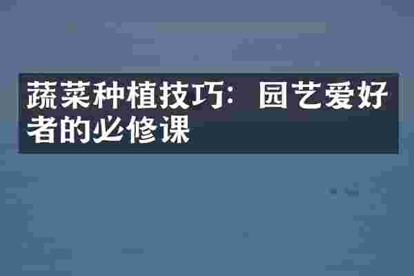 蔬菜种植技巧：园艺爱好者的必修课