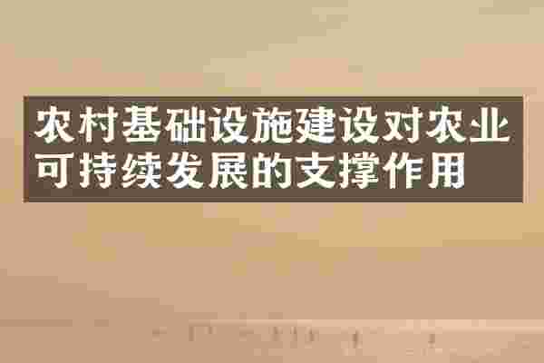农村基础设施建设对农业可持续发展的支撑作用