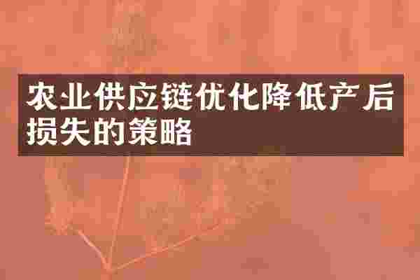 农业供应链优化降低产后损失的策略