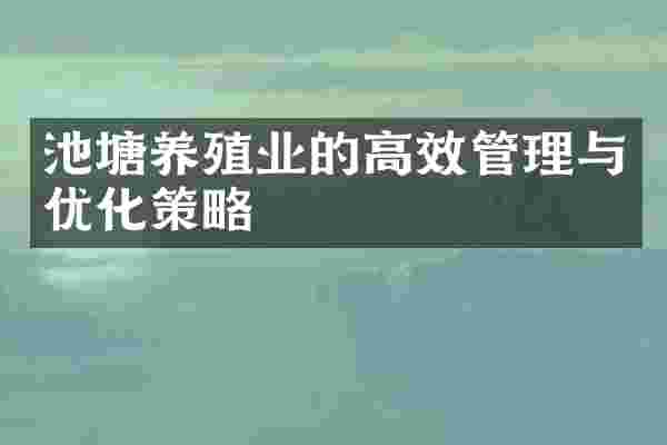 池塘养殖业的高效管理与优化策略